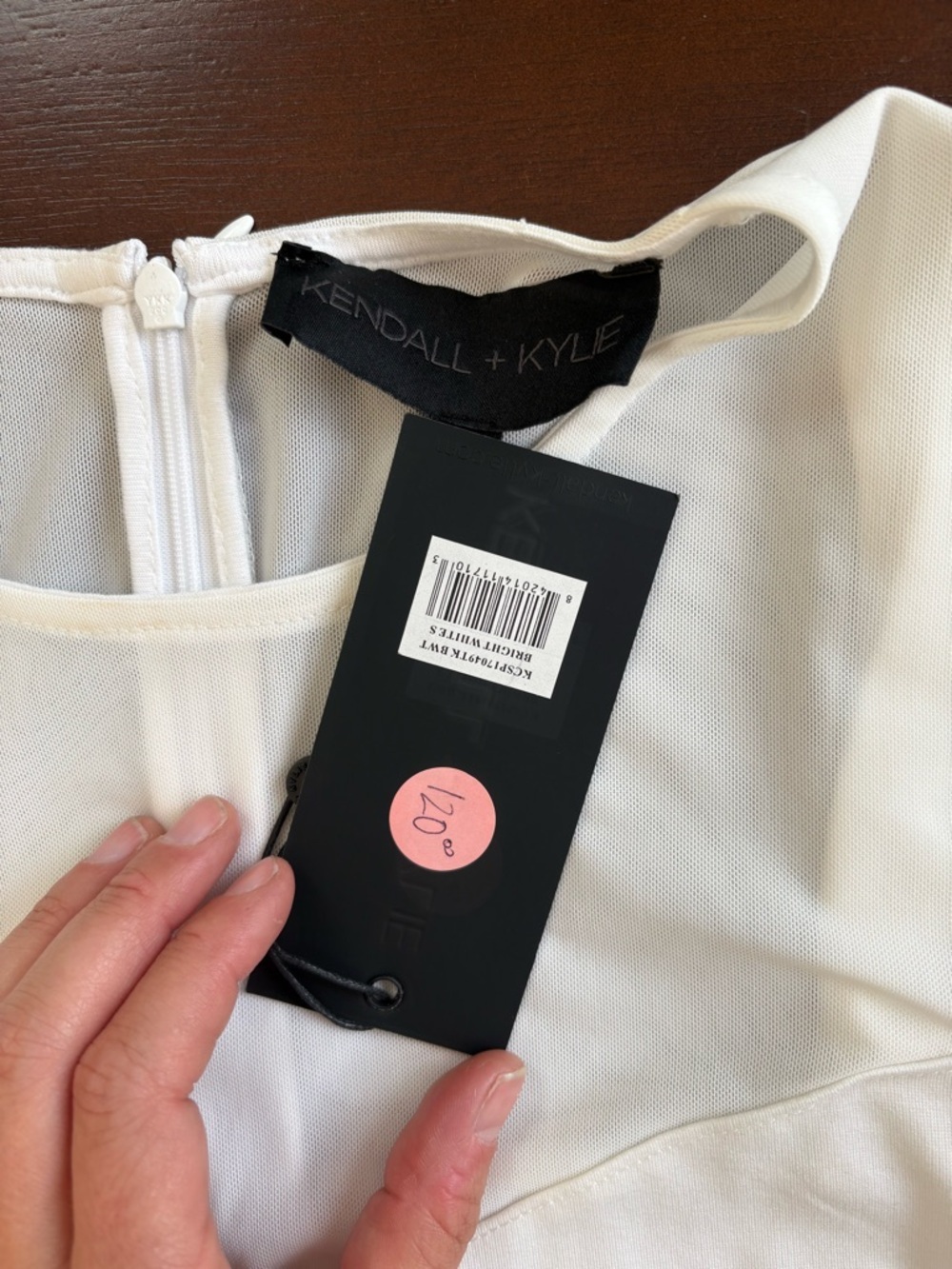 Kendall & Kylie White Mesh Yoke Long Sleeve Bodysuit with Back Zip - Picture 4 of 4
